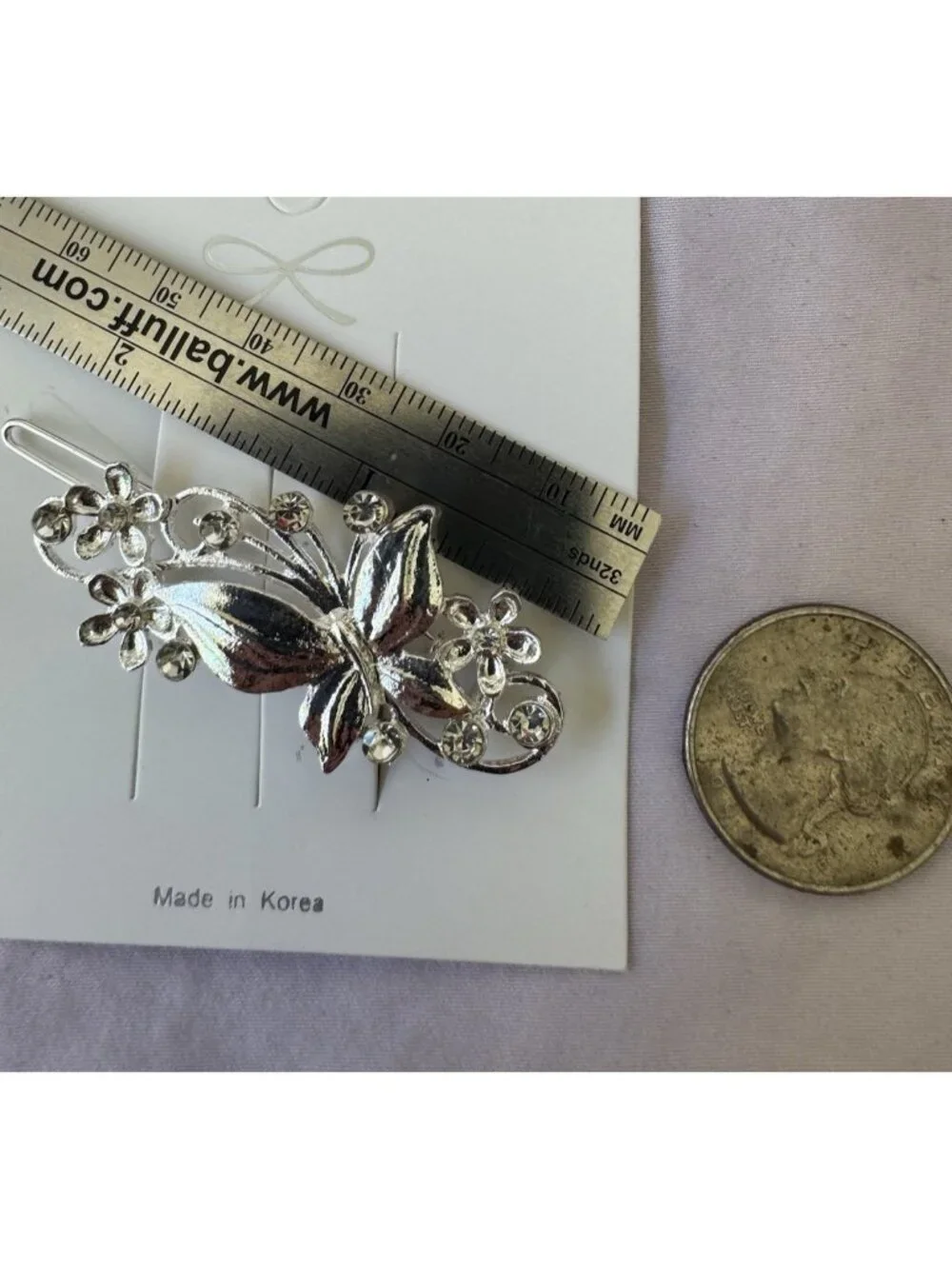 Flower Hair Clip Clamp Butterfly Flower Bling SIlver Crystal Rhinestone 2.5